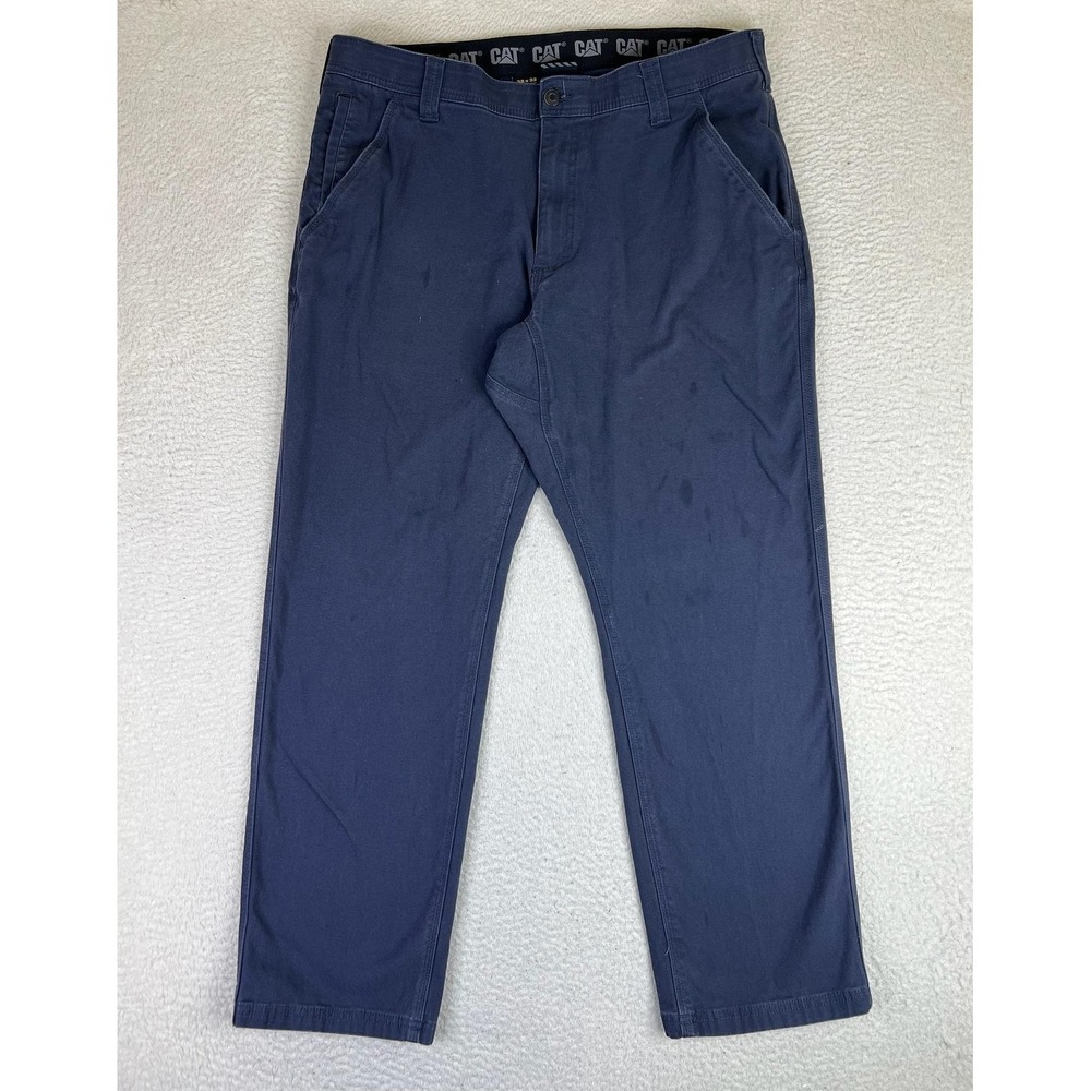 CAT Caterpillar Pants Mens 38x32 Blue Canvas Chino Utility Workwear Stretch